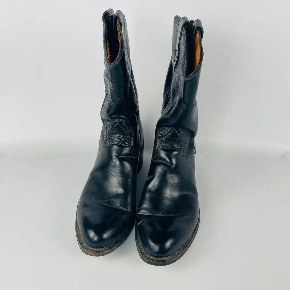 Texas Brand Black Leather Cowboy Boots 9D 8800